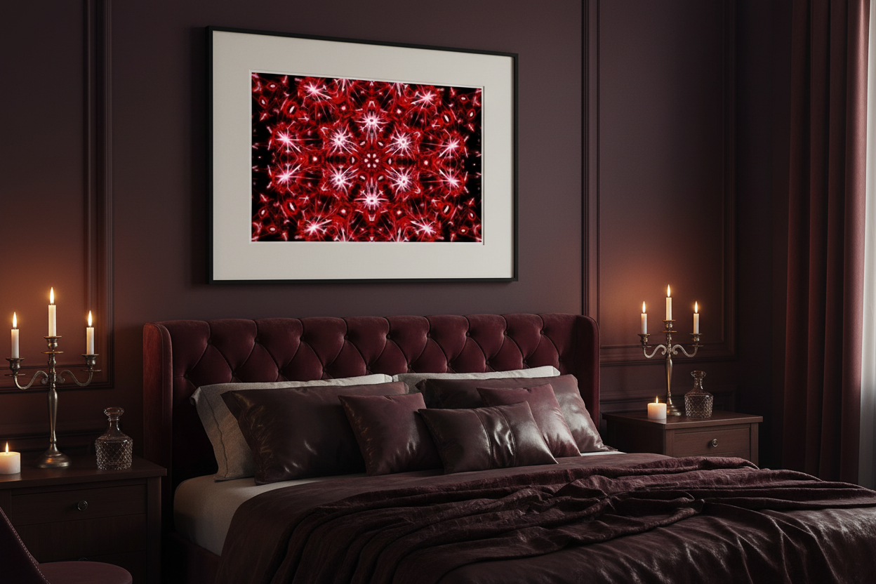 RED LIGHT MANDALA — Luxus Schlafzimmer Mockup