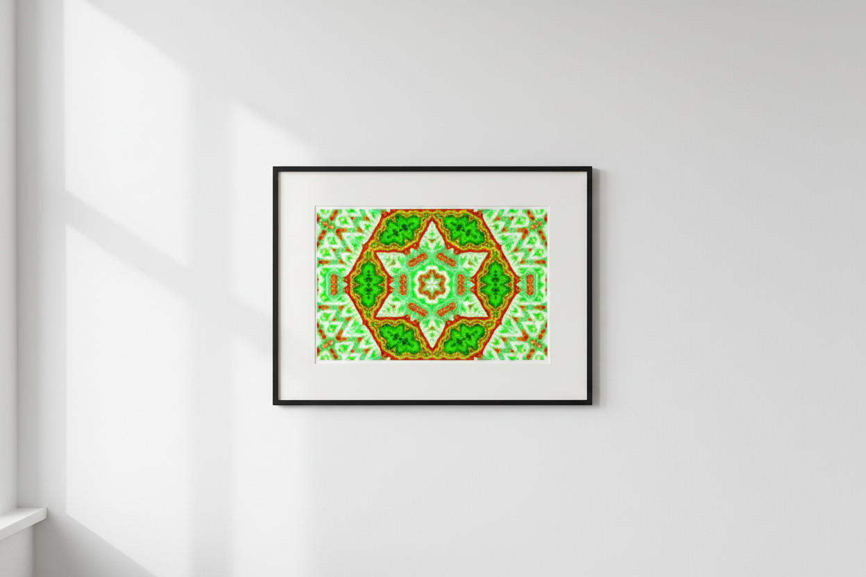 BOTANISCHE JADE-MANDALA — Weiße Galeriewand Mockup