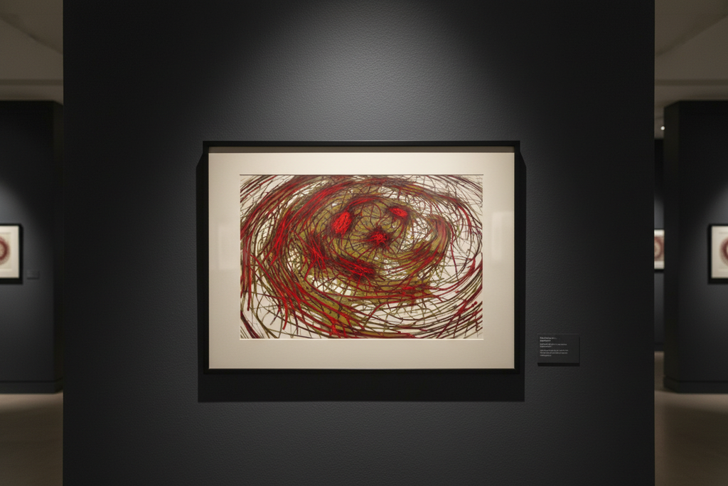 CHAOTIC SPIRAL — Energy Illusion Print, professionelles Querformat Raum-Mockup