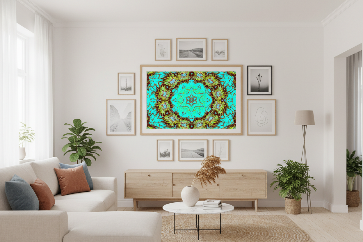 AQUA BLOOM — Raumansicht Premium Kunstprint