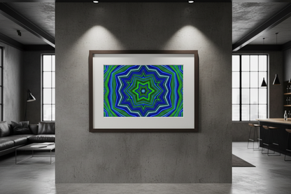 AQUA STAR Premium Kunstprint als gerahmtes Poster an dunkler Betonwand im modernen Loft