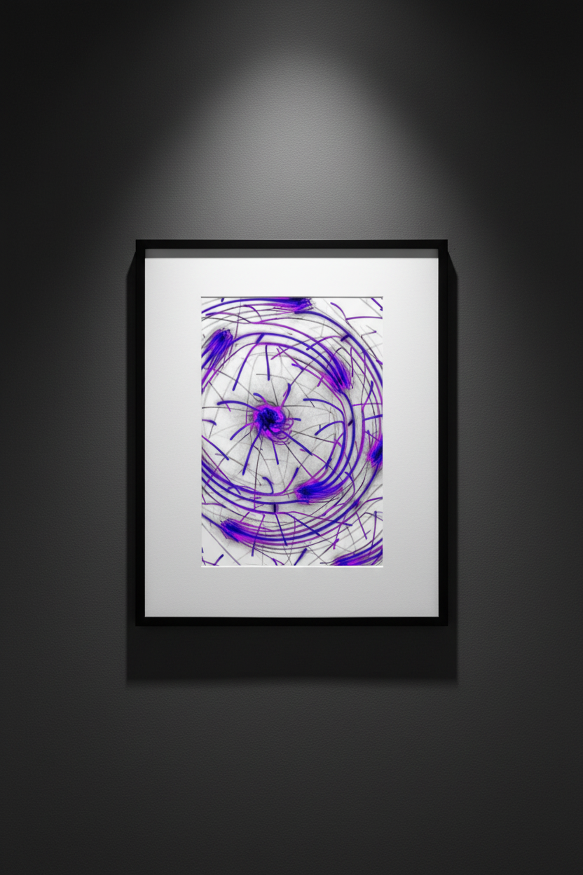 LILA WIRBEL — Premium Kunstprint, professionelles Hochformat Raum-Mockup
