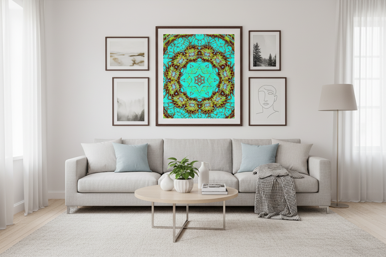 AQUA BLOOM — Raumansicht Premium Kunstprint